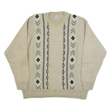 NEW TEX Womens Patterned Jumper Beige Striped Tight Knit L