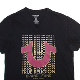 TRUE RELIGION Mens T-Shirt Black V-Neck L