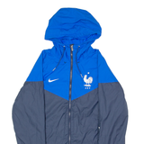 NIKE French Football Federation Mens Windbreaker Jacket Blue Hooded Chevron S