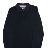 TOMMY HILFIGER Slim Fit Mens Polo Shirt Black Long Sleeve S
