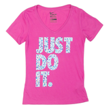 NIKE Athletic Cut Womens T-Shirt Pink V-Neck XS