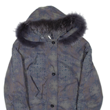 Womens Jacket Blue Hooded Crazy Pattern L