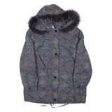 Womens Jacket Blue Hooded Crazy Pattern L