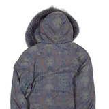 Womens Jacket Blue Hooded Crazy Pattern L