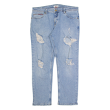 HILFIGER DENIM Distressed Womens Jeans Blue Regular Straight Stone Wash W34 L27
