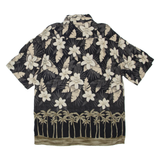 PIERRE CARDIN Mens Hawaiian Shirt Black Floral L