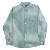 CHAPS Mens Shirt Green Striped Long Sleeve L