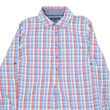 TOMMY HILFIGER Half Buttoned Mens Shirt Blue Check Long Sleeve S