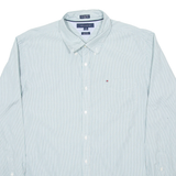 TOMMY HILFIGER Mens Shirt Green Pinstripe Long Sleeve XL