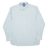 TOMMY HILFIGER Mens Shirt Green Pinstripe Long Sleeve XL