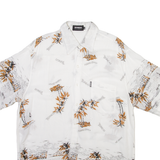 DOMON EXCLUSIVE Mens Hawaiian Shirt White Crazy Pattern Long Sleeve XL