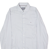 TOMMY HILFIGER Tailored Slim Fit Mens Shirt Grey Striped Long Sleeve L