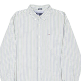 TOMMY HILFIGER Custom Fit Mens Shirt White Striped Long Sleeve L