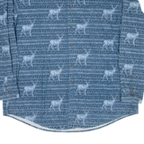 WOOLRICH Deer Mens Flannel Shirt Blue Crazy Pattern Long Sleeve 2XL