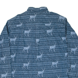 WOOLRICH Deer Mens Flannel Shirt Blue Crazy Pattern Long Sleeve 2XL
