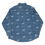 WOOLRICH Deer Mens Flannel Shirt Blue Crazy Pattern Long Sleeve 2XL