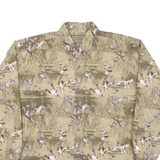 WOODS AND WATER Birds Mens Shirt Beige Crazy Pattern Long Sleeve L