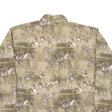 WOODS AND WATER Birds Mens Shirt Beige Crazy Pattern Long Sleeve L