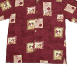 JOE MARLIN Mens Hawaiian Shirt Maroon Floral L