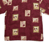 JOE MARLIN Mens Hawaiian Shirt Maroon Floral L