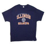 HANES University Of Illinois Mens T-Shirt Blue USA Roll Neck XL