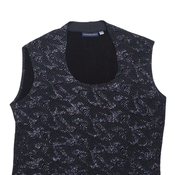 YOUR 6TH SENSE Y2K Sparkle Stretch Top Black Sleeveless Womens L