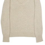 REISS Snap Womens Jumper Beige V-Neck Tight Knit S