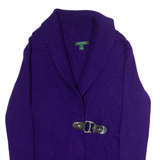 LAUREN RALPH LAUREN Shawl Collar Womens Cardigan Purple Roll Neck Tight Knit L
