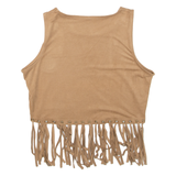 Cropped Tassel Womens Vest Brown Sleeveless M