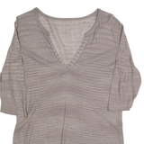 See Through Womens T-Shirt Brown 3/4 Sleeve V-Neck S