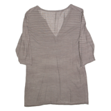 See Through Womens T-Shirt Brown 3/4 Sleeve V-Neck S