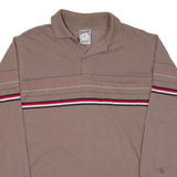 CAMPUS Mens Polo Shirt Brown Striped Long Sleeve M