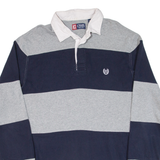 CHAPS Mens Polo Shirt Grey Striped Long Sleeve L