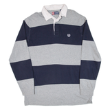 CHAPS Mens Polo Shirt Grey Striped Long Sleeve L
