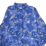 COLDOR Womens Hawaiian Shirt Blue Floral Long Sleeve XL