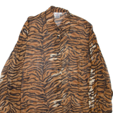Sheer Womens Printed Shirt Brown Collared Long Sleeve Animal Print XL
