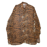 Sheer Womens Printed Shirt Brown Collared Long Sleeve Animal Print XL