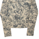 CHICOREE Sheer Womens Printed Top Beige Long Sleeve Floral S