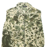 OUI Sheer Womens Printed Top Green Collared Long Sleeve Floral S