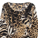 KFG Womens Printed Top Brown Long Sleeve Animal Print M