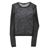 PULL&BEAR Sheer Womens Top Black Long Sleeve Spotted XS
