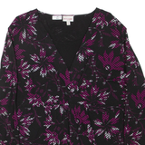 BIAGGINI Womens Printed Top Black V-Neck Long Sleeve Floral XL