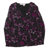 BIAGGINI Womens Printed Top Black V-Neck Long Sleeve Floral XL