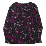 BIAGGINI Womens Printed Top Black V-Neck Long Sleeve Floral XL