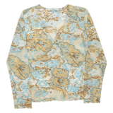 ELEMENTS Womens Printed Top Blue V-Neck Long Sleeve Floral L