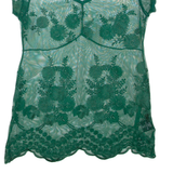 Sheer Womens Top Green V-Neck M