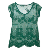 Sheer Womens Top Green V-Neck M