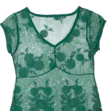 Sheer Womens Top Green V-Neck M