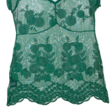 Sheer Womens Top Green V-Neck M