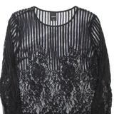 ZEBRA Sheer Womens Top Black Long Sleeve S